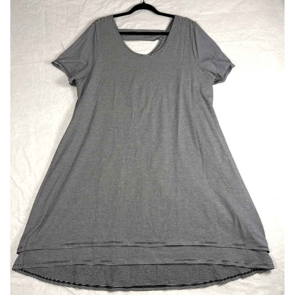 Soft Surroundings Camille Midi T-Shirt Dress 1X Black Striped Cutout Layered NWT
